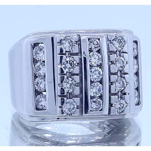 2.10 Carats Gents Ring Round Real Diamonds White Gold 14K Vs1 F