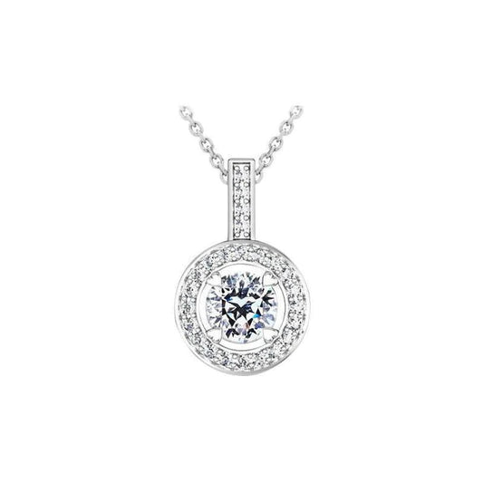 2.10 Carats Round Cut Natural Diamonds Lady Pendant Necklace Gold White 14K