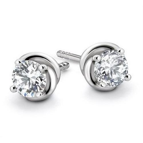 2.10 Carats Round Genuine Diamond Stud Earring Solid White Gold 14K