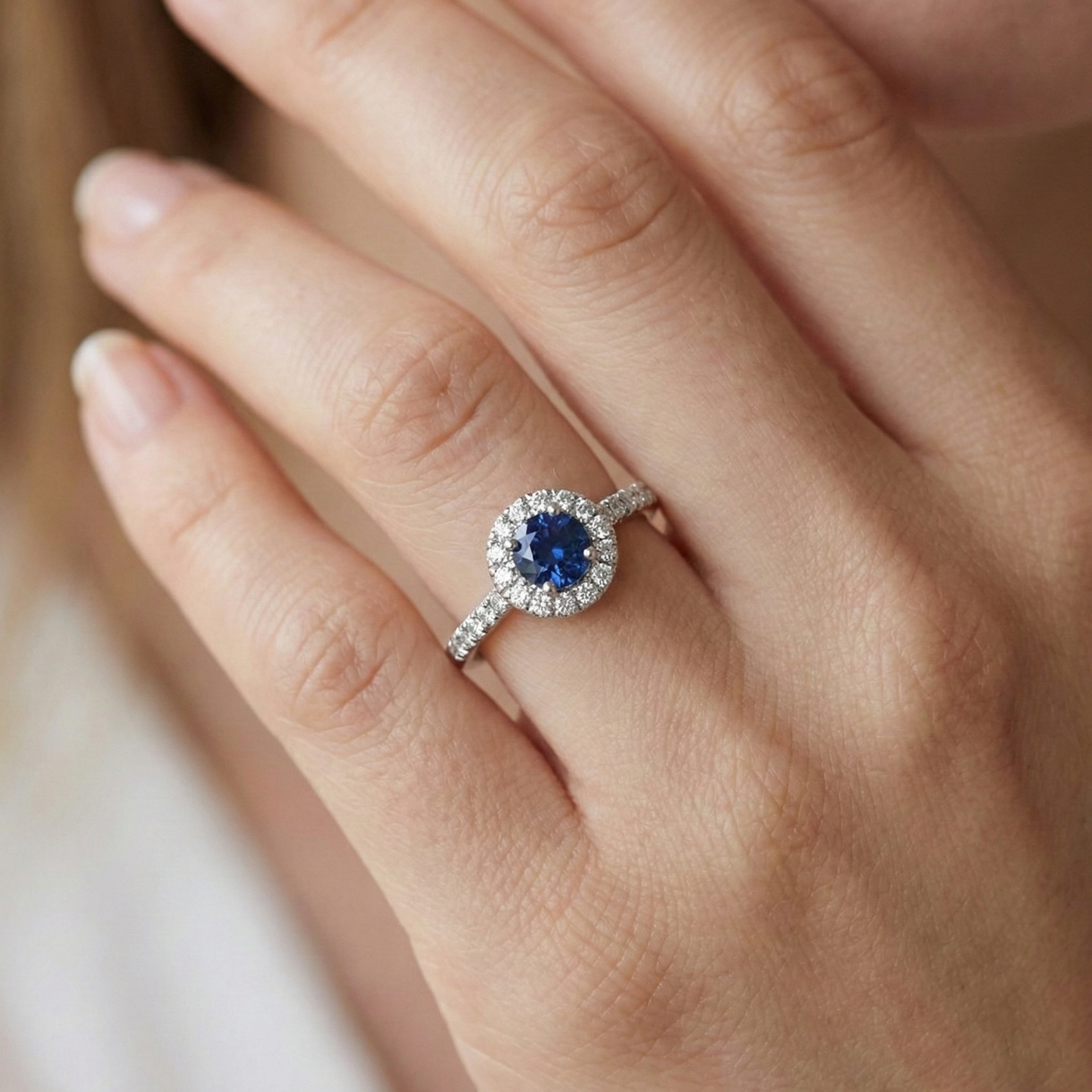 2.10 Carats Sri Lanka Sapphire And Natural Earth Mined Diamond ( Not Lab Grown )  Ring White Gold 14K