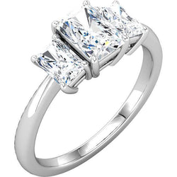 2.11 Carat Princess Real Diamond Three Stone Ring White Gold 14K