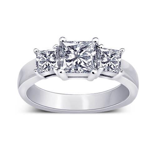 2.11 Carat Princess Real Diamond Wedding Engagement Ring 3 Stone Jewelry