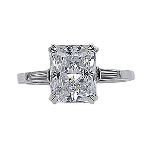 2.11 Carat Radiant & Baguette Genuine Diamonds Three Stone Engagement Ring