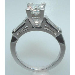 2.11 Ct Princess Real Baguettes Diamond Three Stone Ring White Gold