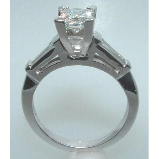 2.11 Ct Princess Real Baguettes Diamond Three Stone Ring White Gold - Three Stone Ring-harrychadent.ca