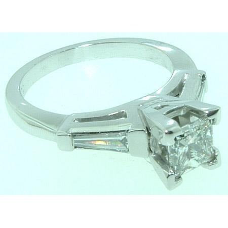 2.11 Ct Princess Real Baguettes Diamond Three Stone Ring White Gold - Three Stone Ring-harrychadent.ca