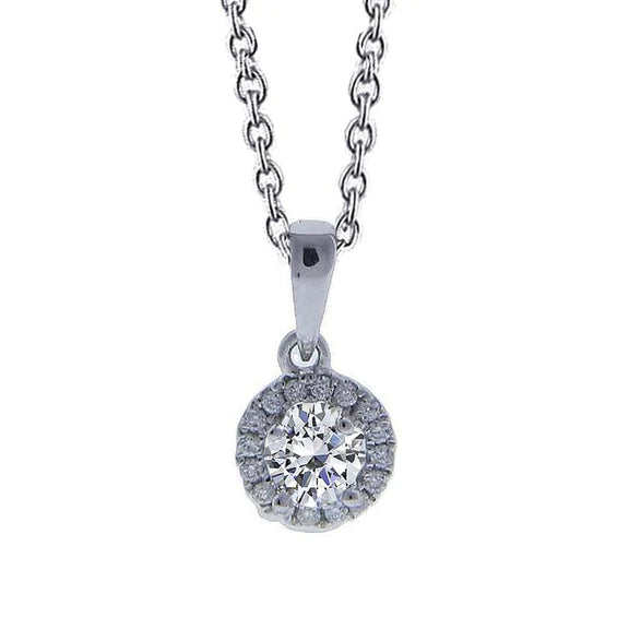 2.16 Carats Round Real Diamond Halo Style Women Pendant White Gold 14K