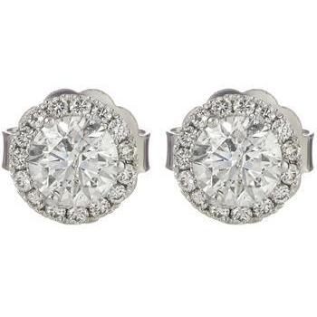 2.1 Ct Round Cut Halo Genuine Diamond Stud Earring 14K White Gold