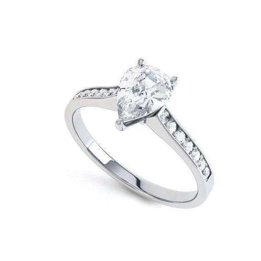 2.20 Carats Pear & Round Real Diamonds Engagement Ring White Gold 14K