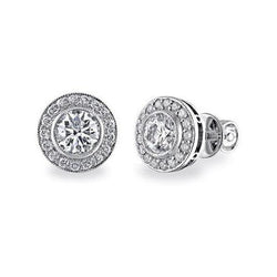 2.20 Carats Round Cut Halo Natural Diamond Stud Earring Fine Gold Jewelry