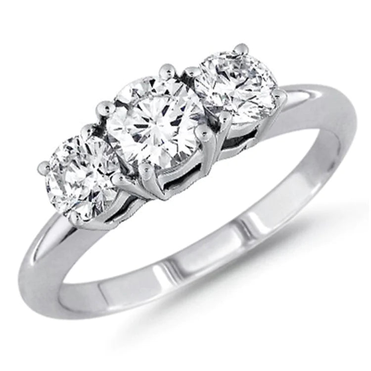 2.20 Carats Round Cut Three Stone Real Diamond Wedding Ring Jewelry