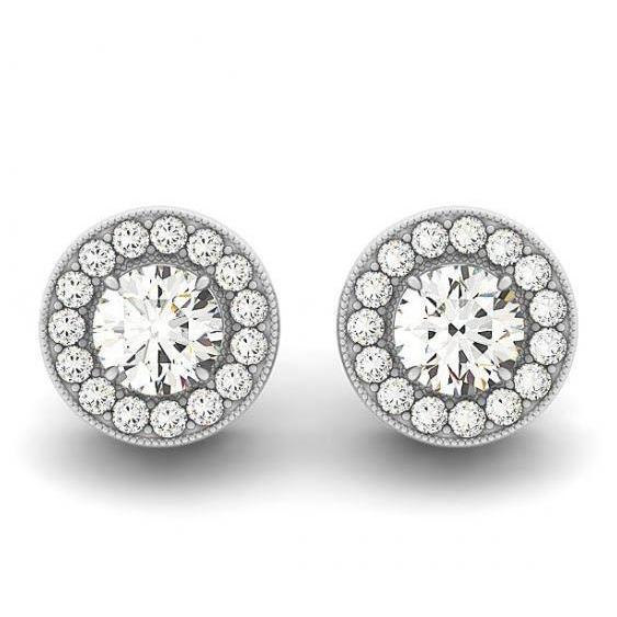 2.20 Carats Round Real Diamonds Studs Halo Earrings White Gold