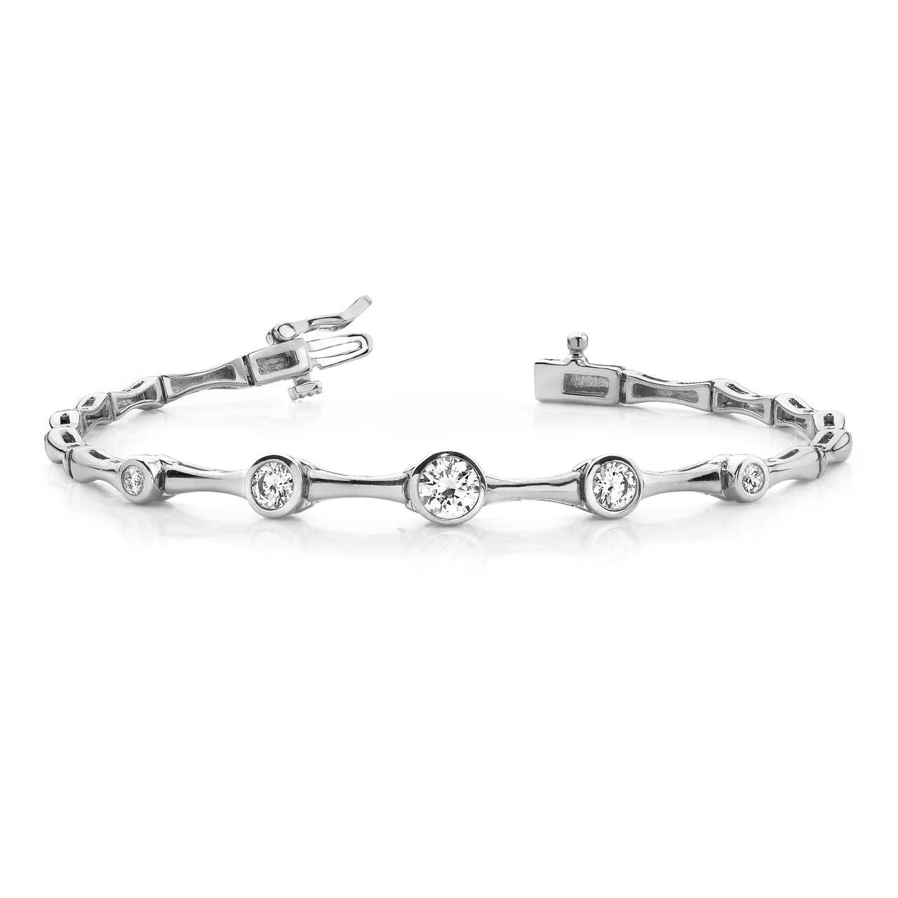 2.20 Ct Bezel Set Round Journey Style Real Diamond Bracelet White Gold