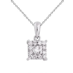 2.20 Ct Princess And Round Real Natural Earth Mined Diamond Necklace Pendant 14K White Gold