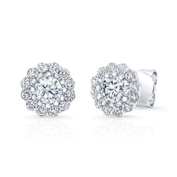 2.24 Carats Prong Set Brilliant Real Natural Earth Mined Diamonds Studs Halo Earring White Gold