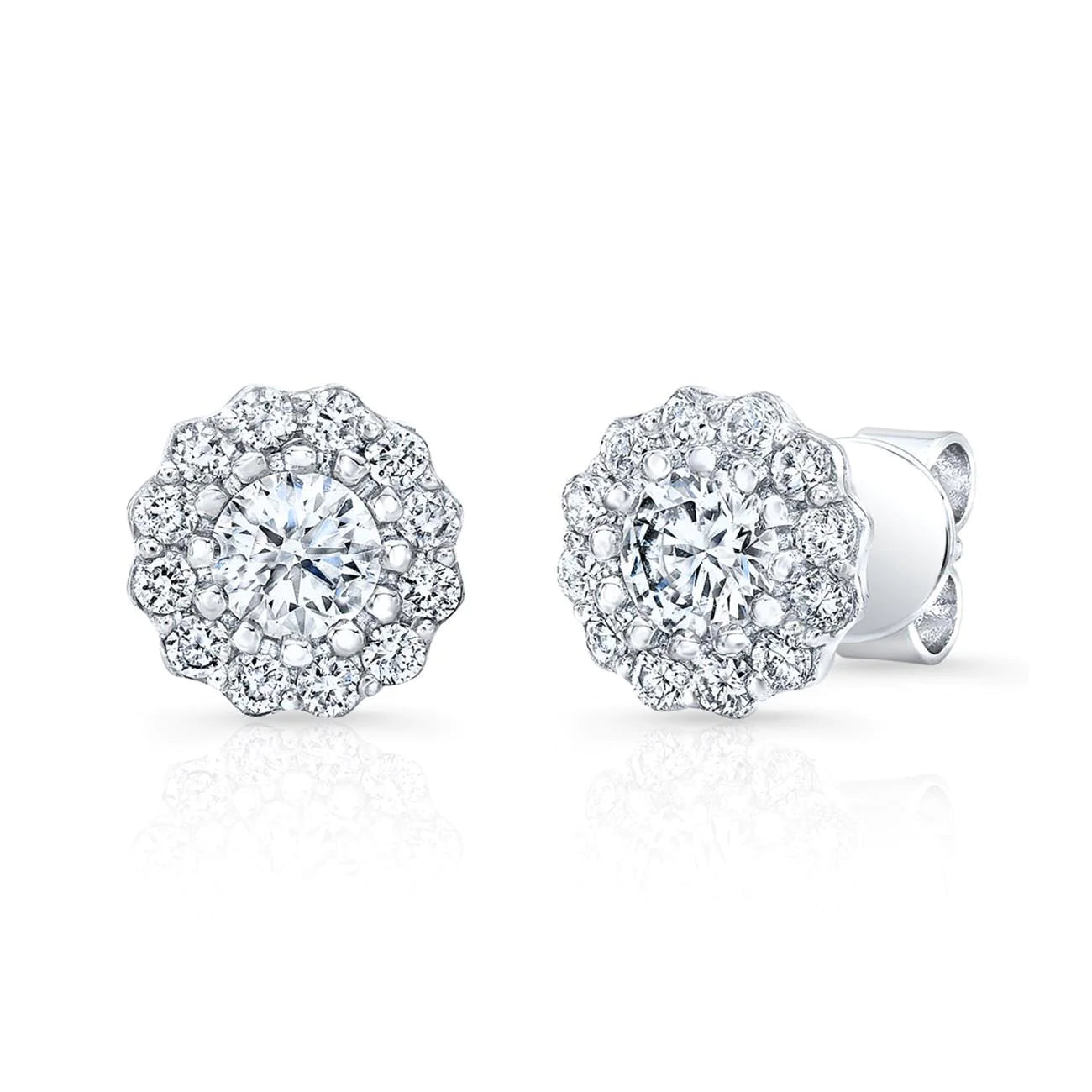 2.24 Carats Prong Set Brilliant Real Diamonds Studs Halo Earring White Gold