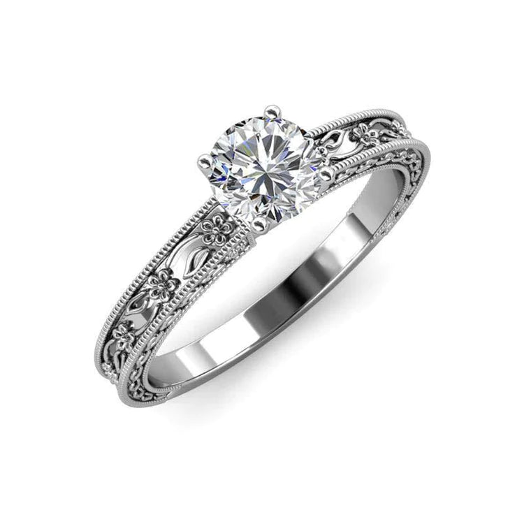 2.25 Carat Antique Style Round Cut Genuine Diamond Engagement Ring