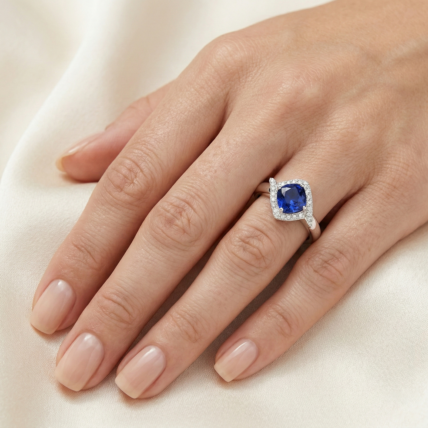 2.25 Carats Ceylon Sapphire And Natural Earth Mined Diamond ( Not Lab Grown )  Promise Ring White Gold 14K