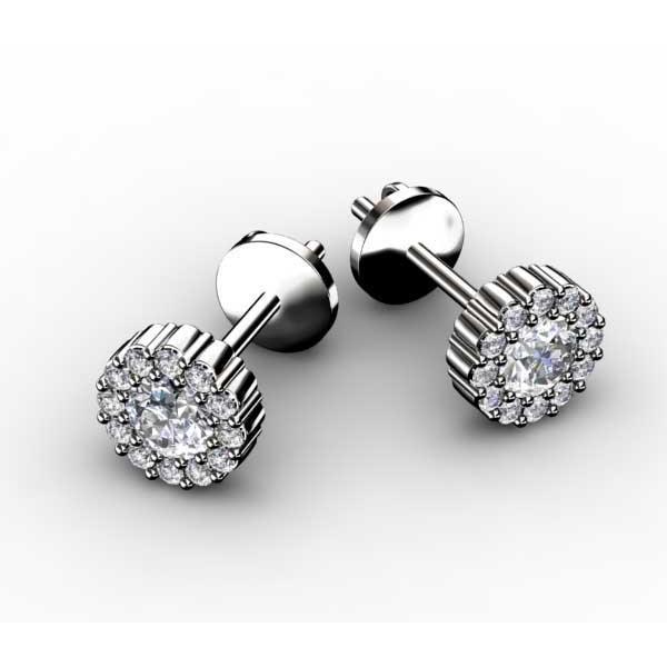 2.25 Carats Halo Ladies Round Real Diamond Stud Earrings White Gold 14K