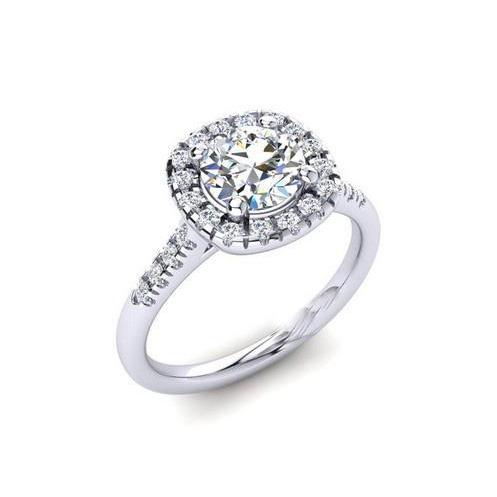 2.25 Carats Halo Round Real Diamond Ring White Gold 14K