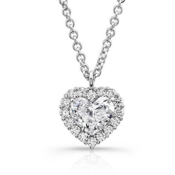 2.25 Carats Heart And Round Cut Genuine Diamonds Pendant Necklace White Gold