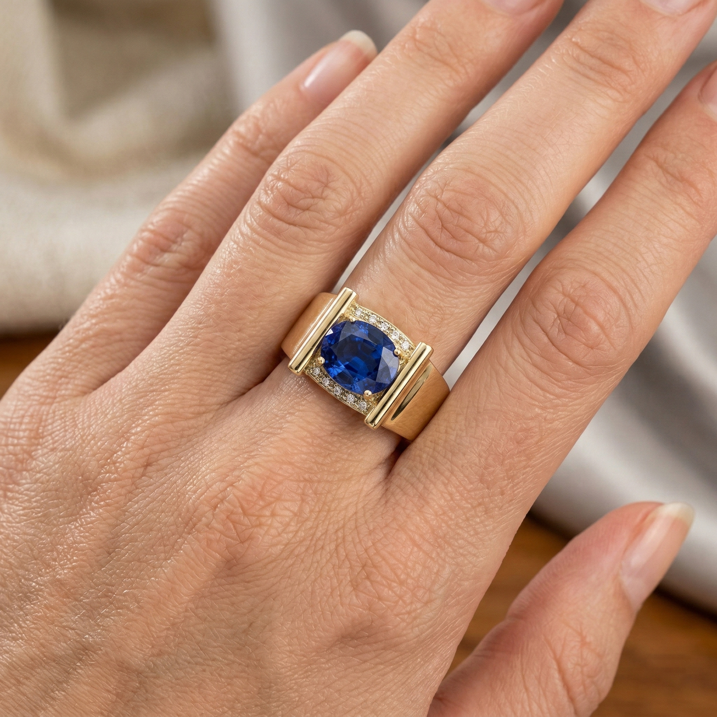2.25 Carats Natural Earth Mined Diamond ( Not Lab Grown )  Ceylon Sapphire Men's Ring Jewelry Gold 14K