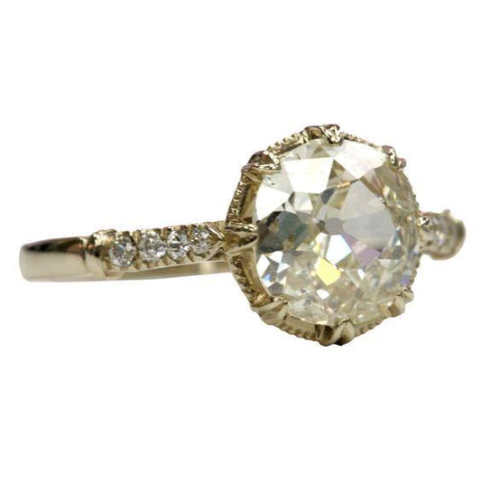 2.25 Carats Old Miner Cut Real Diamond Engagement Ring Gold 14K