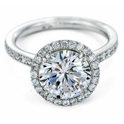 2.25 Carats Round Genuine Halo Diamond Ring White Gold