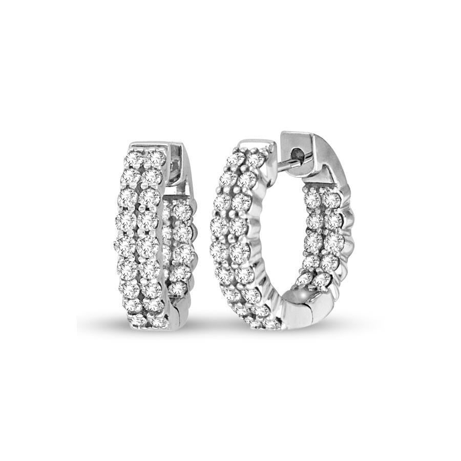 2.25 Ct Round Brilliant Cut Genuine Diamonds Lady Hoop Earrings Gold White 14K