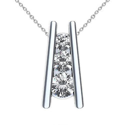 2.25 Ct Three Stone Real Diamonds Ladder Pendant Necklace