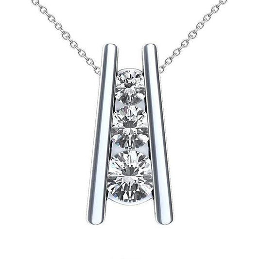 2.25 Ct Three Stone Real Diamonds Ladder Pendant Necklace