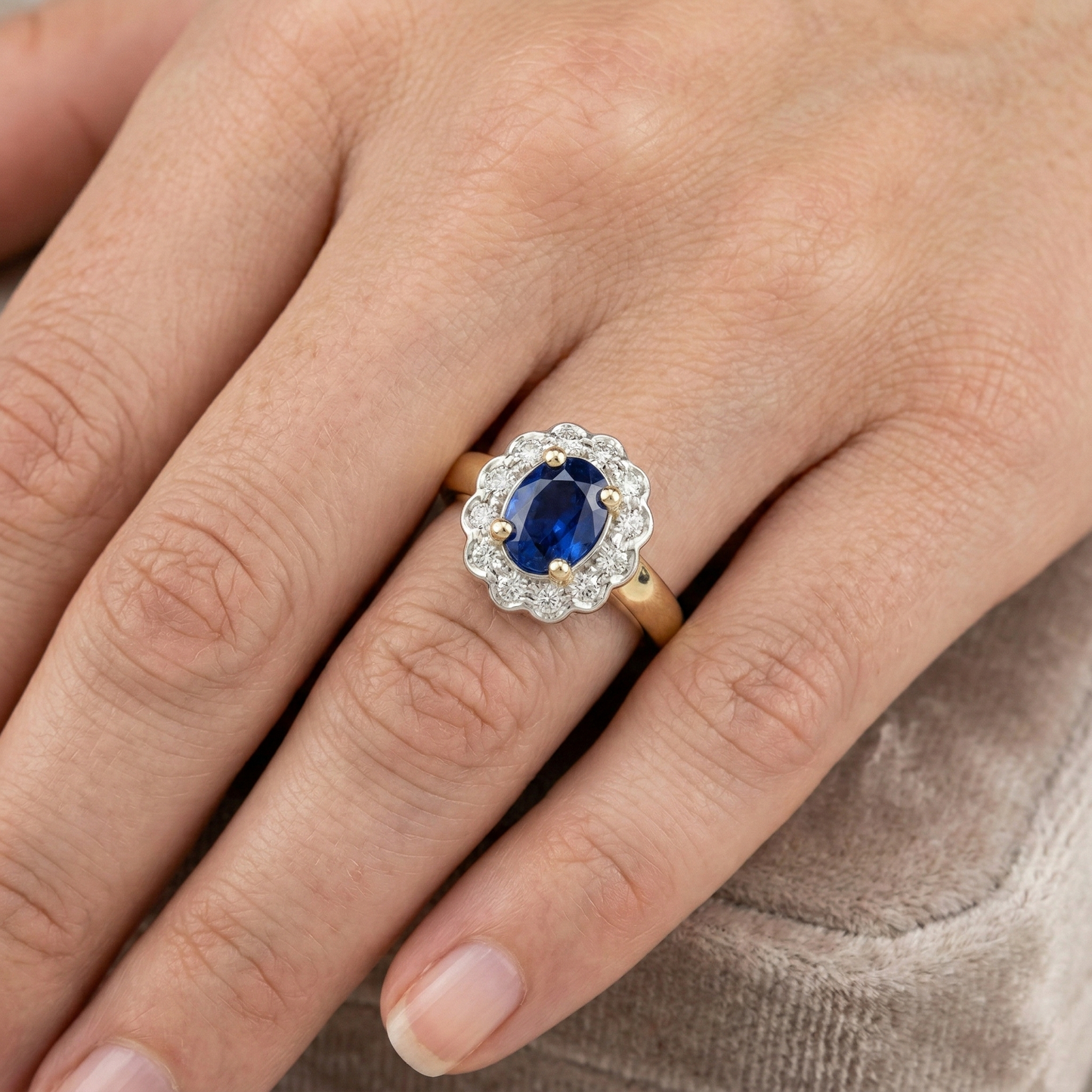 2.26 Ct. Sri Lanka Sapphire Natural Earth Mined Diamond ( Not Lab Grown ) s Halo Ring Two Tone New