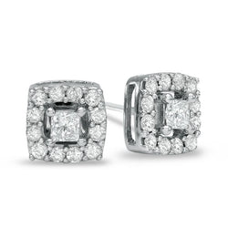 2.2 Ct Four Prong Set Princess & Round Real Natural Earth Mined Diamond Stud Earring Halo