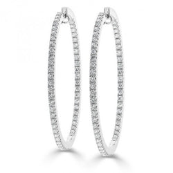 2.2 Ct Round Cut Genuine Natural Earth Mined Diamond Hoop Earring 14K White Gold