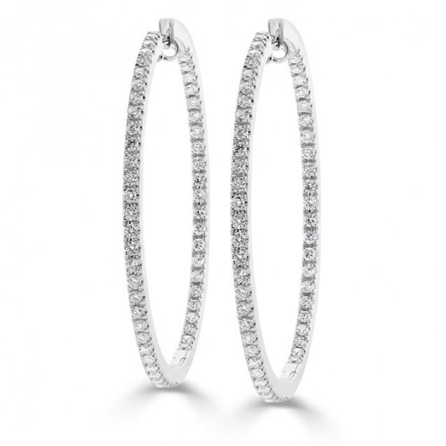 2.2 Ct Round Cut Genuine Diamond Hoop Earring 14K White Gold