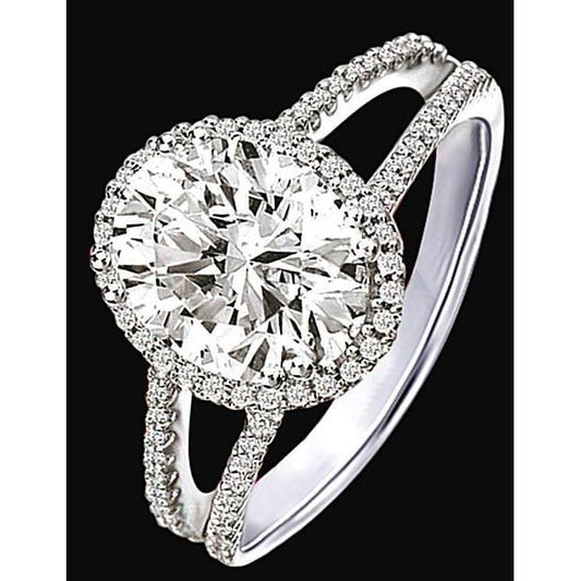 2.30 Carat Halo Genuine Diamonds Engagement Ring Double Shank White Gold 14K