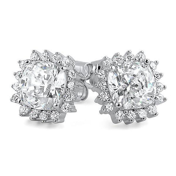 2.30 Carats Prong Set Cushion & Round Natural Diamond Stud Earring White Gold 14K