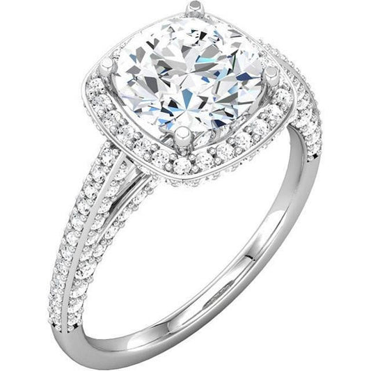 2.30 Carats Real Round Diamond Halo Engagement Ring White Gold 14K