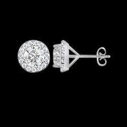 2.30 Carats Round Brilliant Natural Diamond Stud Earrings Pair Push Back