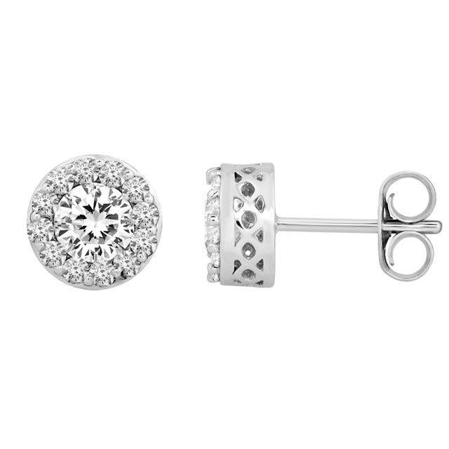 2.30 Carats Round Cut Genuine Diamond Stud Pave Halo Earrings 14K Gold White