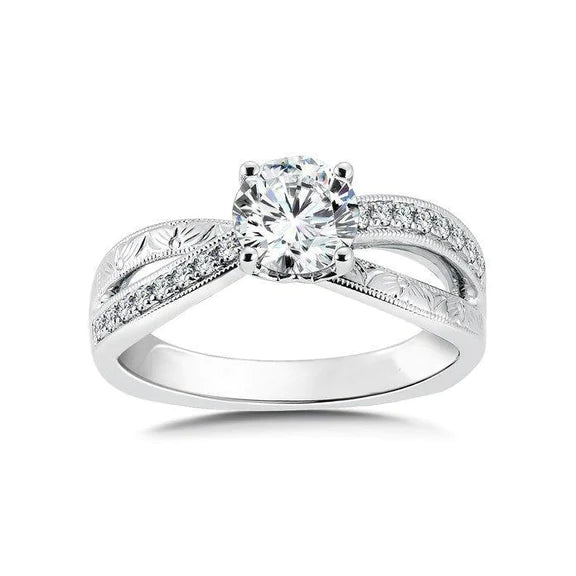 2.30 Carats Round Natural Diamond Vintage Style Engagement Ring 14K White Gold