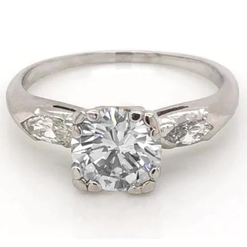 2.30 Carats Round & Marquise Natural Diamond 3 Stone Ring White Gold 14K