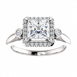 2.30 Carats Three Stone Style With Accents Princess Genuine Natural Earth Mined Diamond Ring