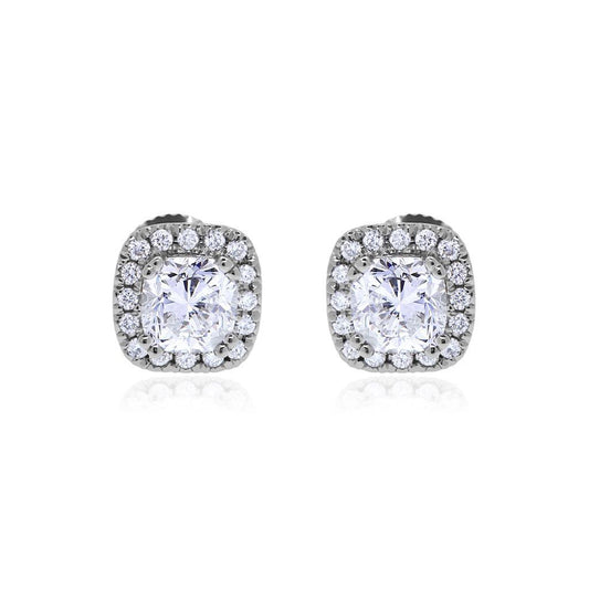 2.30 Ct Cushion And Round Cut Genuine Diamonds Studs Halo Earrings