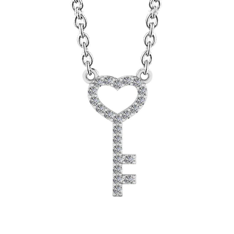 2.30 Ct Round Cut Genuine Diamonds Key Heart Pendant Necklace White Gold 14K