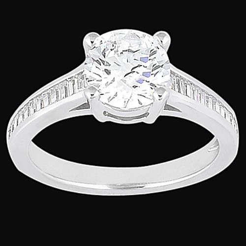 2.31 Carat Round Wedding Ring With Baguette Natural Diamonds White Gold