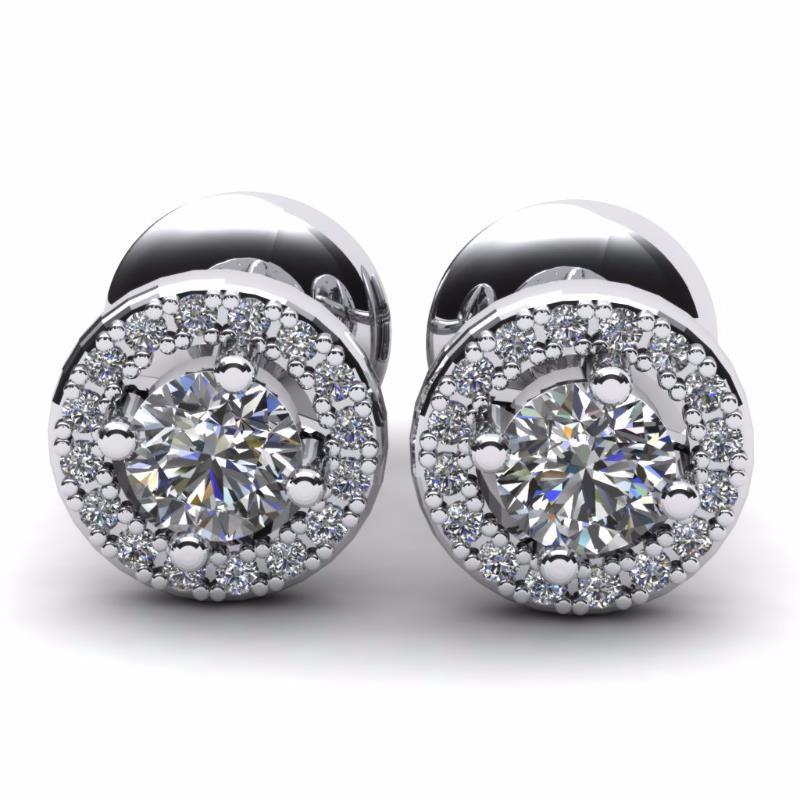 2.32 Carats Halo Real Diamonds Stud Earrings Round Cut Diamonds White Gold