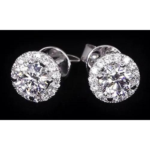 2.32 Carats Natural Diamond Halo Studs Earrings