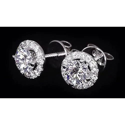 2.32 Carats Natural Diamond Halo Studs Earrings