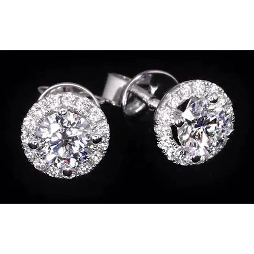 2.32 Carats Natural Diamond Halo Studs Earrings